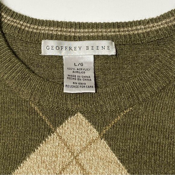 Geoffrey Beene Green Argyle Crewneck Pullover Sweater Men's Size Large - Picture 5 of 12